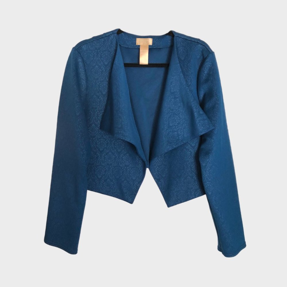 Miss Tina Plus Size Drape Blazer Dress Jacket Teal Damask size XXL